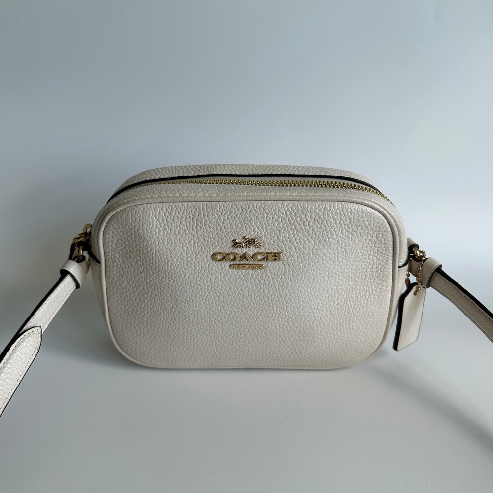 Coach Mini Camera Bag Chalk White Pebbled Leather Crossbody GOOD
